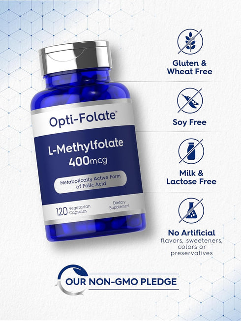 Carlyle L Methylfolate 400mcg, 120 Capsules, Vegetarian, Non-GMO, Gluten Free, Optimized Methyl Folate