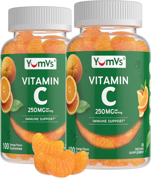 YumVs Vitamin C Gummies for Adults - 250 mg Orange Flavored Chewable Immune Gummies - Kosher, Halal, Gluten Free (200
