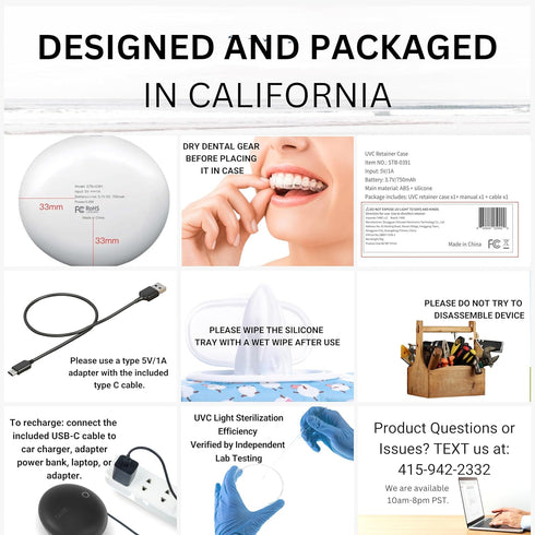 Tare&co UVC Ultraviolet Retainer Case - Compatible with Invisalign, Mouth Guard Case, Dental Braces Case Slim Battery