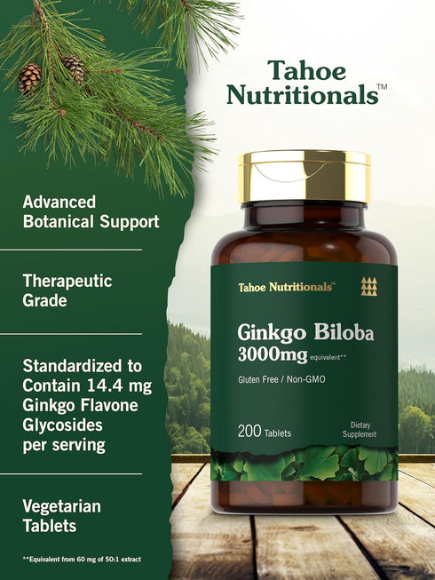 Carlyle Ginkgo Biloba | 3000mg Per Serving | 200 Tablets | Extra Strength, Vegetarian, Non-GMO & Gluten Free