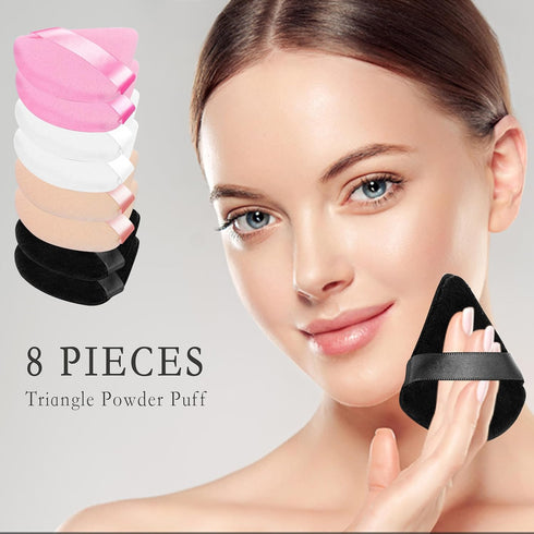 8 Pieces Triangle Makeup Puff with 4 Travel Cases, Reusable Velour Cosmetic Foundation Blender Sponge for Loose Powder
