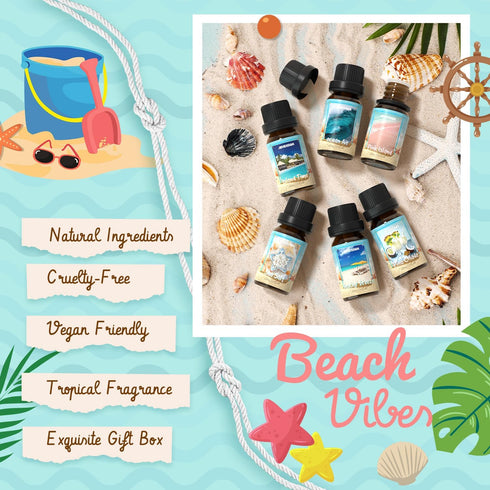 Set, Summer ARVIDSSON Beach Fragrance Oils Essential Oils for Diffuser - Beachy Breeze, Ocean Air, Pina Colada, Pink