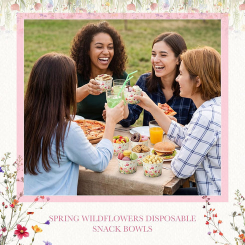 Maxdot 50 9oz Pcs Wildflower Ice Cream Paper Cups Spring Disposable Snack Cups Decorative Butterfly Paper Dessert Bowls