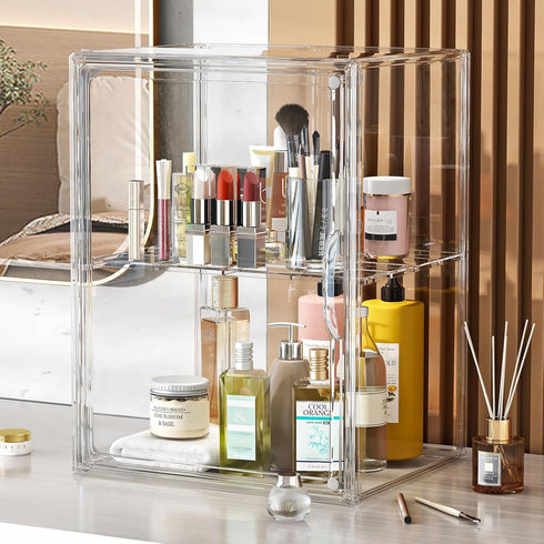 Makeup Storage Organizer, 3 Packs Acrylic Cosmetic Display Case with Division Board for Bathroom Countertop