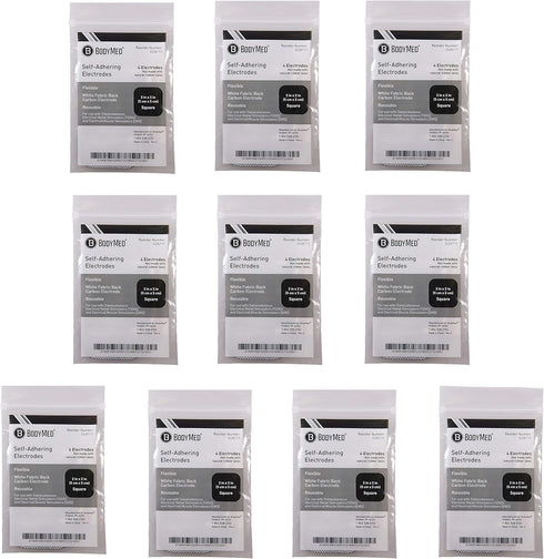 BodyMed TENS/EMS Unit, 4 Electrode Pads – Reusable Self-Adhesive 2 x 2 Inch Square Electrodes in Ten Packs