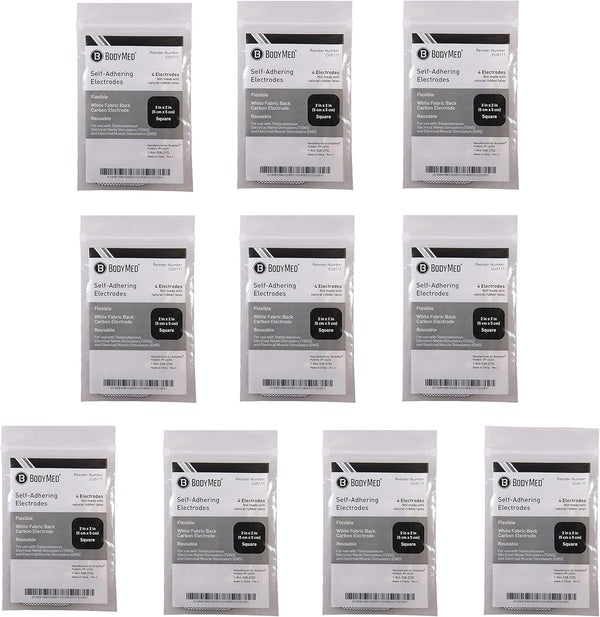 BodyMed TENS/EMS Unit, 4 Electrode Pads – Reusable Self-Adhesive 2 x 2 Inch Square Electrodes in Ten Packs