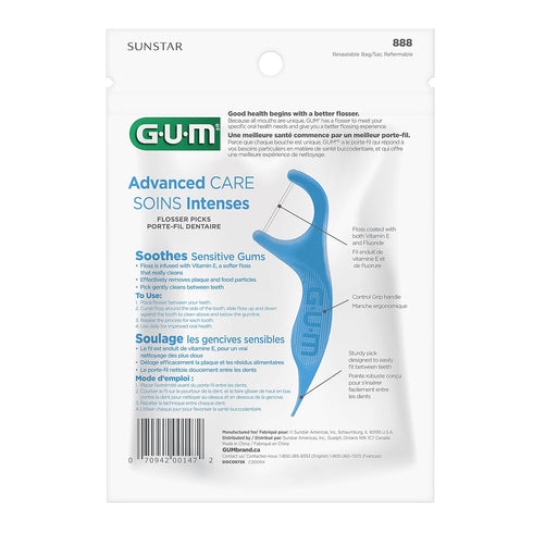 GUM 888JC Advanced Care Flossers, Fresh Mint with Vitamin E & Fluoride, 150 Count (Pack of 4)