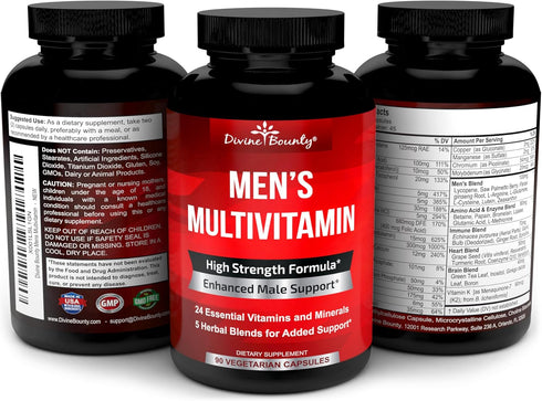 Mens Multivitamin, Daily Multivitamin for Men with Vitamins A C D E K B Complex, 90 Vegetarian Capsules