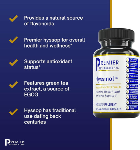 Hyssinol TM, 60 Caps - Vegan Hyssop Complex Formula for Premier Health and Wellness Support