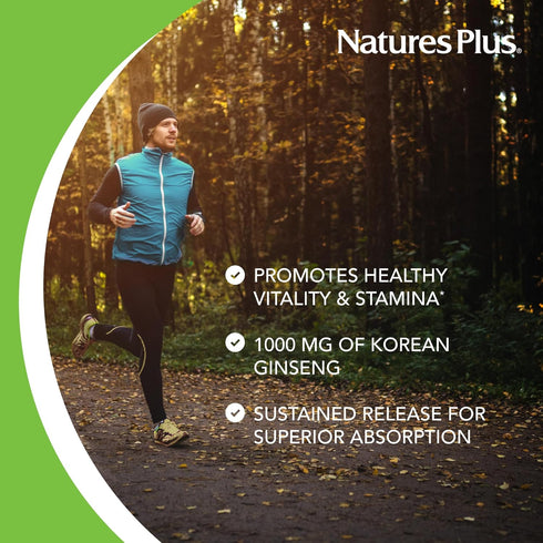 Natures Plus Herbal Actives Korean Ginseng, 1000 mg, 30 Vegan Tablets, Adaptogenic Supplement