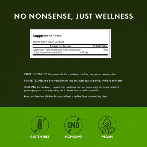 Swanson Triple Magnesium Complex – 100 Capsules, 400mg Each