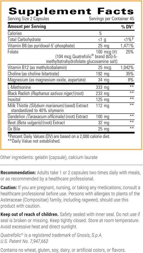 Integrative Therapeutics Lipotropic Complex - Liver Support with Milk Thistle, Vitamin B12, Bile Salts & Dandelion Root Extract* - Gluten-Free & Dairy-Free Liver Health Supplement* - 90 Capsules