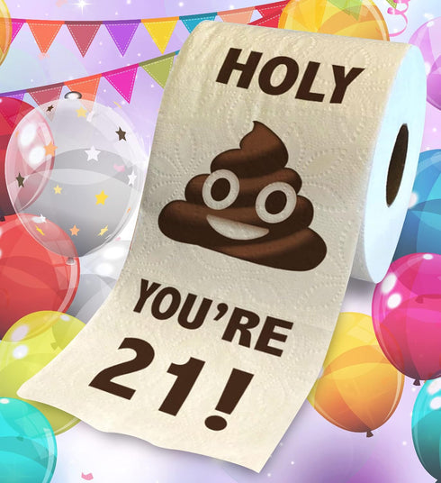 Printed TP 21st Birthday Gift Toilet Paper - Holy You're 21 Bday Party Funny Gag Gift, 500 Sheets