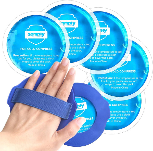 Samply Small Gel Ice Packs - 5 Pack Mini Round Cold Packs for Boo Boos, Toothaches, and Face Injuries with 2 Covers