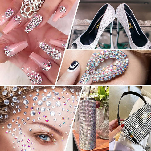 Rhinestones 1500PCS in 6 Sizes, Flat Back Nail Gems with Tweezers and Dotting Pen for Nails, Makeup, Crafting