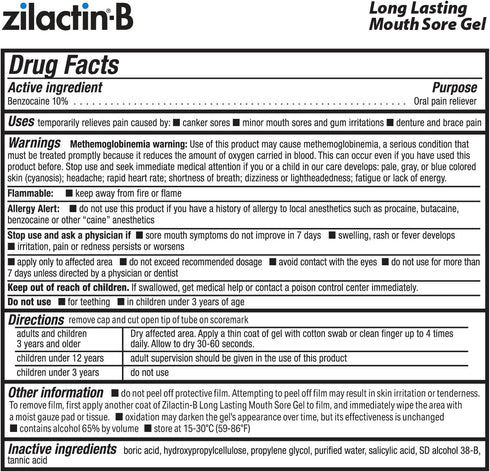 Zilactin-B Fast Acting Oral Pain Relief Gel for Canker Sores, Mouth Sores, and Gum Irritations