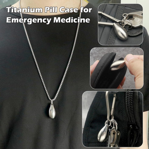 Pill Holder Necklace Nitro Pill Case Titanium Pill Container Necklace for Men Women Waterproof Pill Holder Emergency Aspirin Small Pill Box W/Chain Tiny Fob