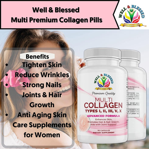 Multi Premium Collagen Supplements for Women with Vitamin C, E - Anti Aging Skin Care, 90 Capsules