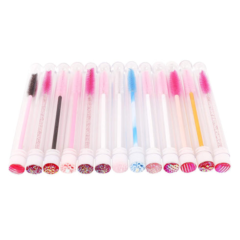 60 Pcs Pink Lash Disposable Mascara Brushes Diamond Eyelash Spoolies Makeup Brush Mascara Wand in Sanitary Tube Lash Supplies