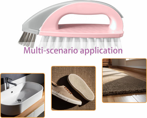 Detachable Handheld Cleaning Brush, Heavy-Duty Stiff Scrub Brush for Tile, Carpet, Bathroom, Kitchen Sink (Pink)