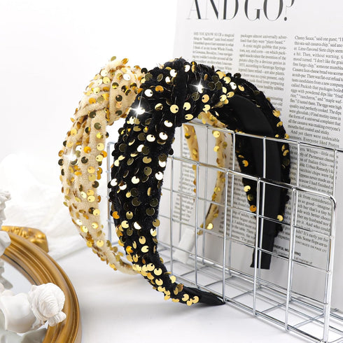 Knotted Headband for Women, Velvet Wide Headbands for Kids Hair Accessories, Cute Sequins Glitter Headbands