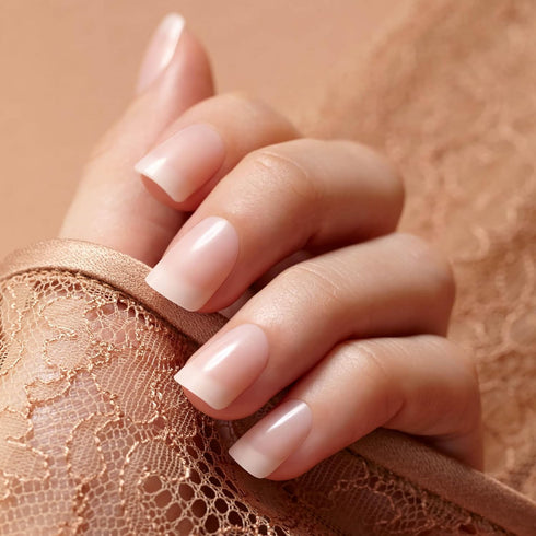 KISS Salon Acrylic Nude French Tip Press On Nails Short, ‘Breathtaking’, Beige, Includes 28 Fake Nails