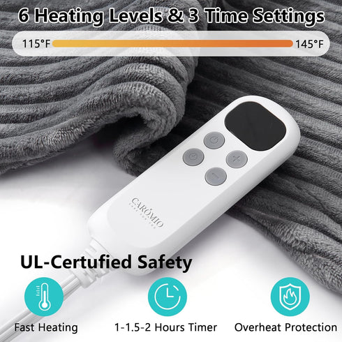 CAROMIO Heating Pad for Back Pain Relief, Large Electric Heating Pad with Auto Shut Off and 6 Heat Settings