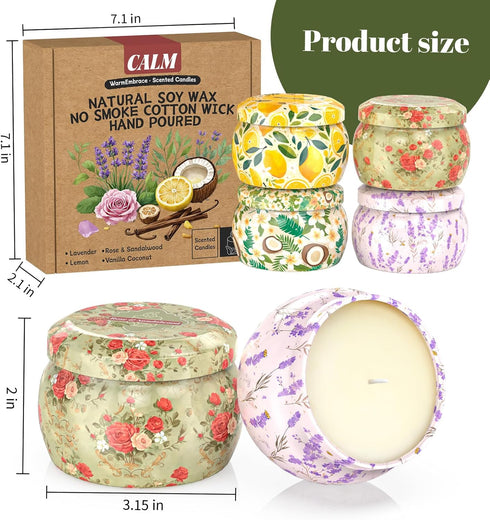 WarmEmbrace 4 Pack Set, 4.4OZ Set Scented Candles for Women, Soy Candle Candles for Home Scented, Candle Gift