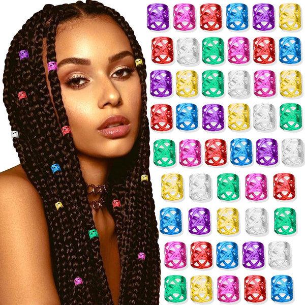 NAISKA 50PCS Loc Dreadlocks Jewelry Beads, Multicolor Aluminum Hair Braid Clips Rings for Women, Metal Cuffs Decoration