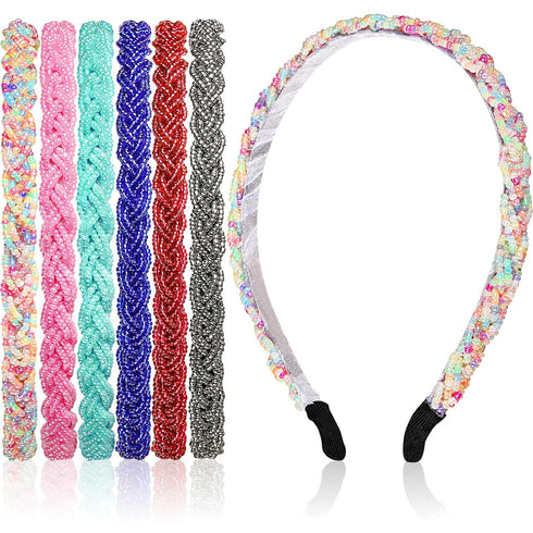 MTLEE 6 Pieces Beaded Headbands, Sparkly Crystal Hair Hoop Hairbands for Women Girls Kids