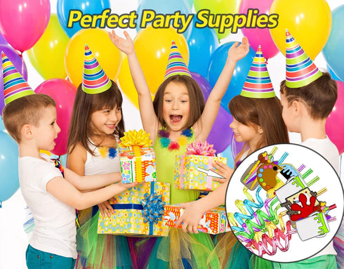 24pcs Art Painting Curly Straws for Cocktail Drink, Birthday Party Supplies Decorations with 2 Cleaning Brushes