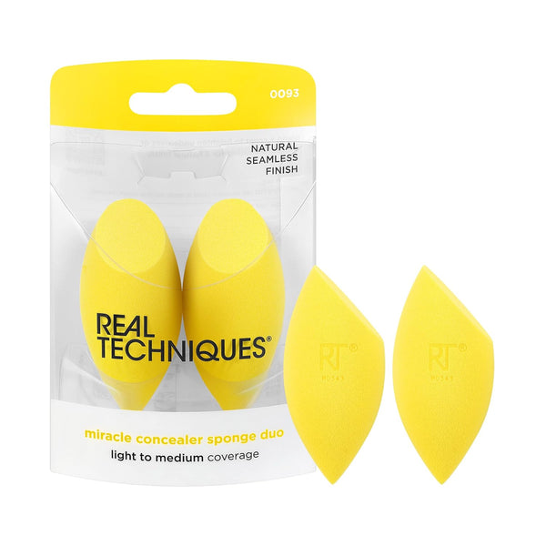 Real Techniques Miracle Concealer Sponge, 2 Count - Makeup Blending Sponge for Liquid & Cream Concealer, Yellow,