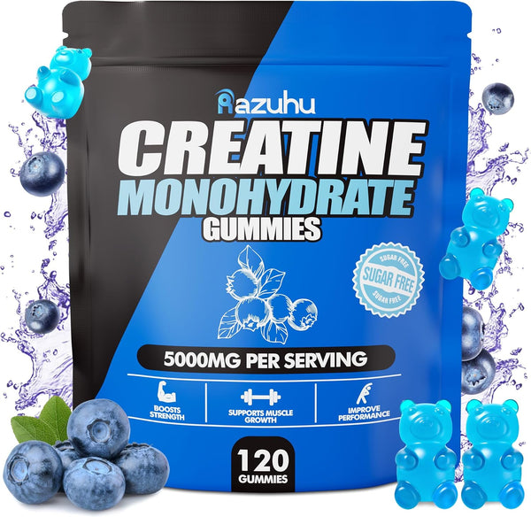 Creatine Monohydrate Gummies for Men & Women - 5g per Serving, Sugar Free, Vegan, Pre-Workout Supplement (120 Count) -