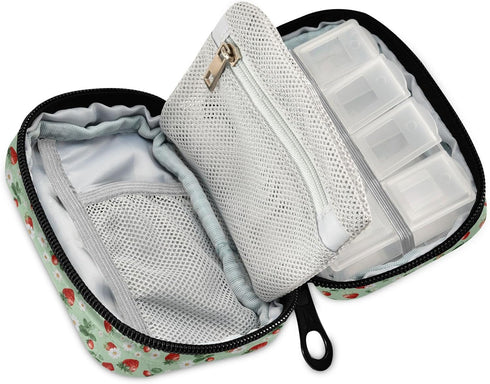 Plaaee 7 Strawberries Ladybugs Weekly Pill Organizer Case Day Portable Pill Box Bag Medicine Organizer Pill Container