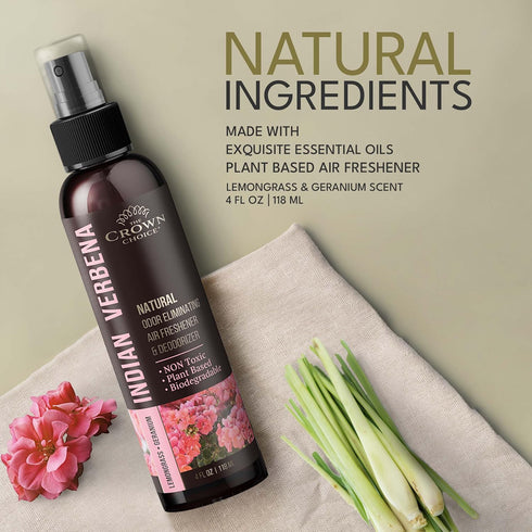 Natural Air Freshener Spray - Geranium & Lemongrass Odor Eliminator, Non-Toxic Essential Oil Deodorizer