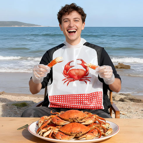 Set Chicingyou Crab Lobster Bibs and Plastic Disposable Gloves Disposable Adult Feast Bibs Gloves Supplies