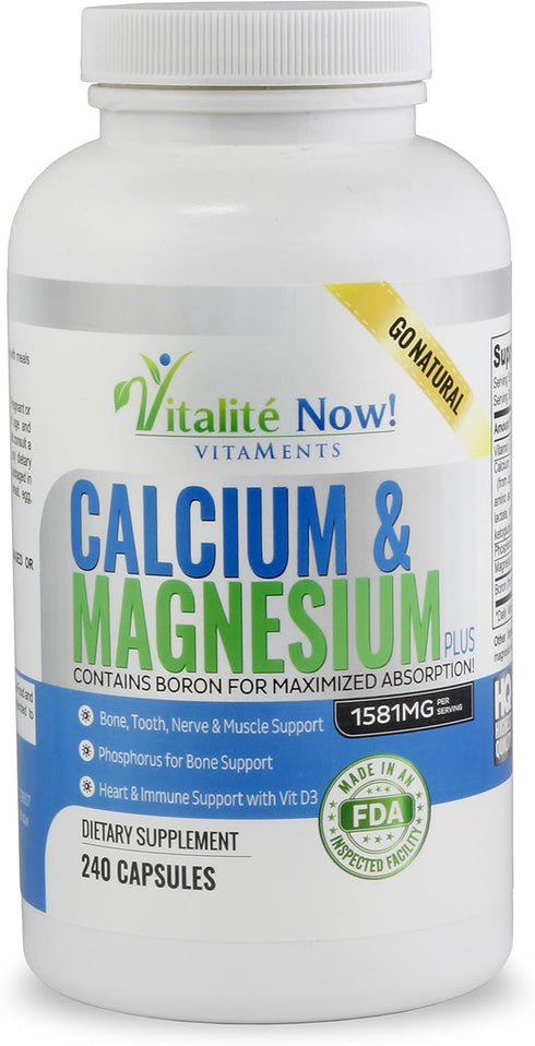 Best Calcium & Magnesium + Vitamin D3 400 IU - Highly Absorbable with Boron - 240 Capsules
