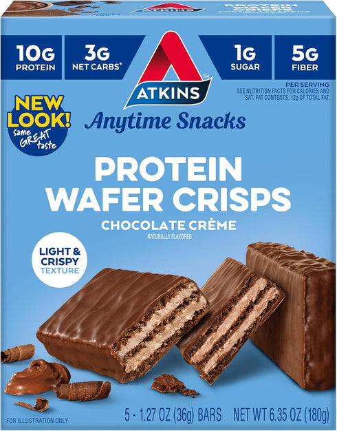 Atkins Chocolate Crème Protein Wafer Crisps - Keto Friendly Dessert, 4g Net Carb, 1g Sugar, 5 Count