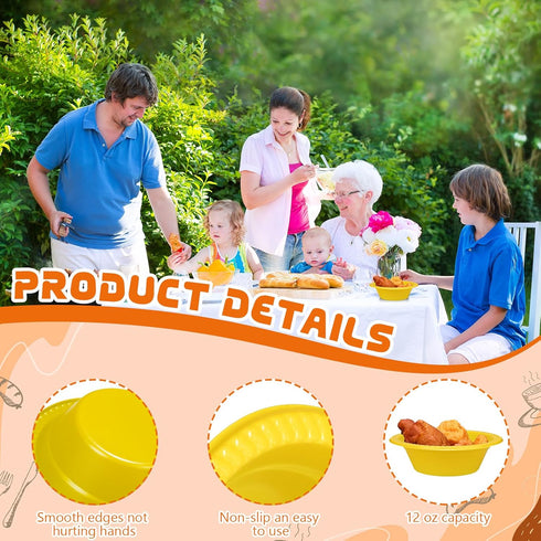 wlilupah 30 Pack 12 oz Yellow Disposable Plastic Bowls Dessert, Ice Cream, Salad, Soup Serving Cups for Party, Picnic