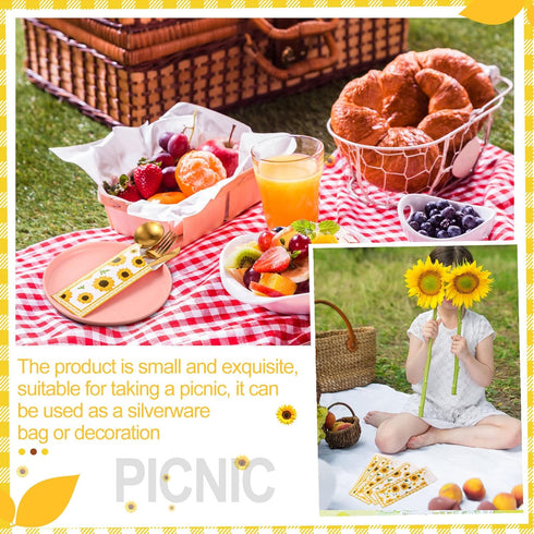 100 Pieces Silverware Bags, Sunflower Party Supplies Wedding Silverware Sleeves, Disposable Cutlery Holder