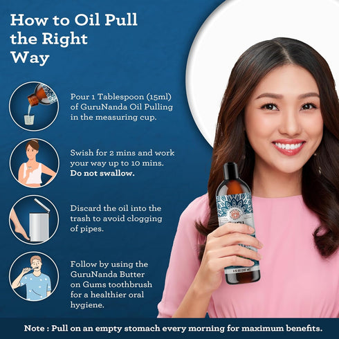GuruNanda Advanced Oil Pulling - Natural Alcohol-Free Mouthwash with Coconut Oil, Vitamins D & E for Healthy Gums