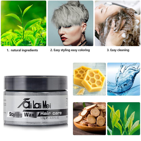 Temporary Silver Gray Hair Wax 4.23oz - Instant Hairstyle Mud Cream for Party, Cosplay, Nightclub, Halloween
