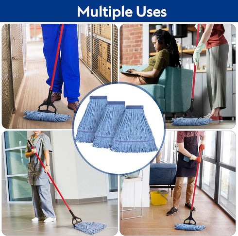 MATTHEW CLEANING Heavy Duty Mop Head, Commercial Replacement for Floor Cleaning, Blue Cotton Looped End