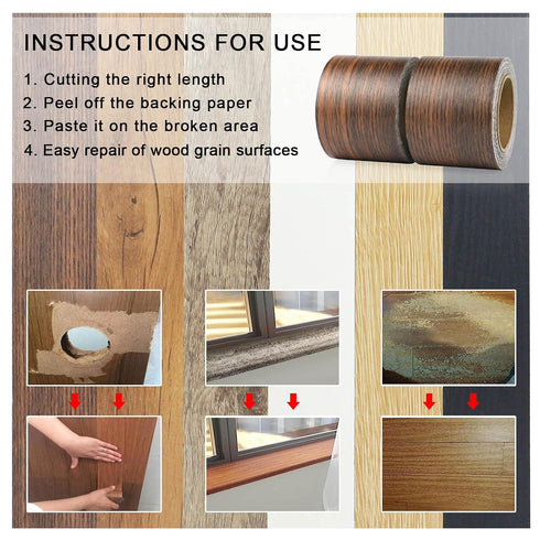 PACK (1, BOMEI Wood Grain Repair Tape,Self Adhesive Repair Patch for Furniture, Floors, Cabinets, Windows, Doors, RV