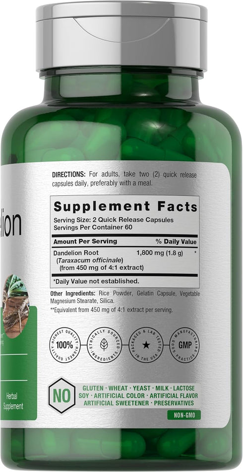 Horbaeach Dandelion Root Supplement 1800mg | 120 Capsules | Non-GMO, Gluten Free