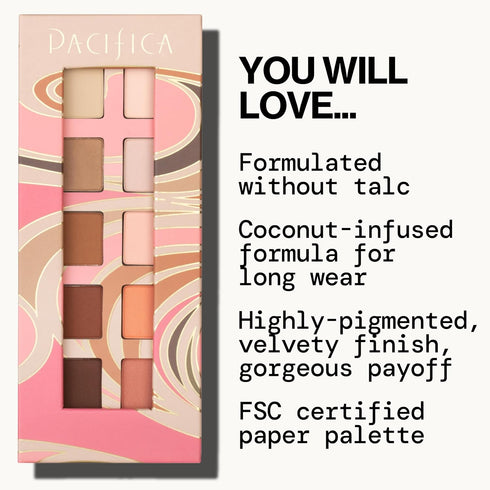 Pacifica Pink Nudes Mineral Eyeshadow Palette, 10 Neutral Shades for Natural or Smoky Eye Look, Vegan & Cruelty Free