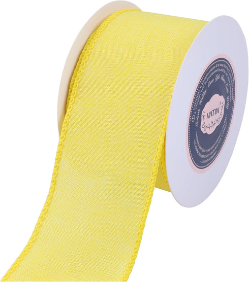 VATIN Linen Wired Ribbon, 2-1/2 Inch X 10 Yard Light Yellow Burlap Wired Ribbon for Gift Wrapping, Crafts