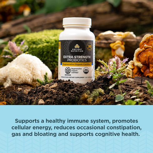 Ancient Nutrition Regenerative Organic Certified Probiotics, Extra Strength for Healthy Digestion and Immune Support,