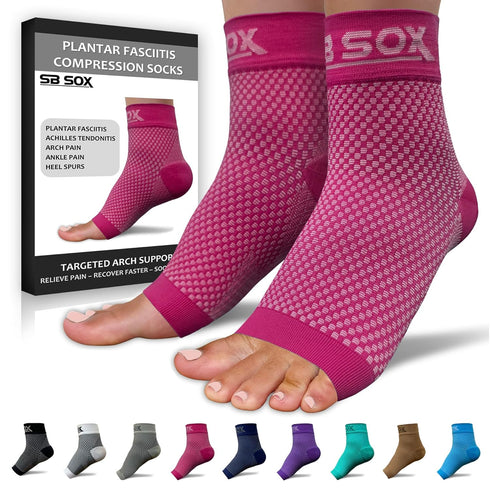 SB SOX Pink Plantar Fasciitis Relief Socks - Ankle Brace Compression Sleeve for Foot Pain and Injury Recovery (Large)