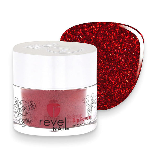 Revel Nail Dip Powder - Red Glitter Powder Dip Nail Polish, Chip Resistant with Vitamin E and Calcium, Infatuated